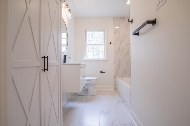 5483 Brantford Rd, Memphis, TN 38120 - full bathroom with vanity, toilet, marble finish floor, baseboards, and shower / washtub combination