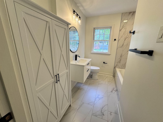 5483 Brantford Rd, Memphis, TN 38120 - full bath with vanity, baseboards, toilet, and marble finish floor
