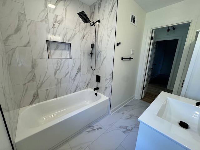 5483 Brantford Rd, Memphis, TN 38120 - bathroom with shower / washtub combination, baseboards, marble finish floor, and visible vents