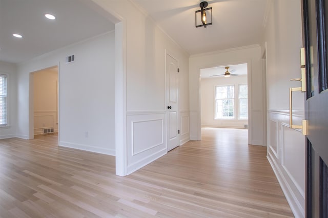 5483 Brantford Rd, Memphis, TN 38120 - corridor with crown molding, visible vents, and light wood-type flooring