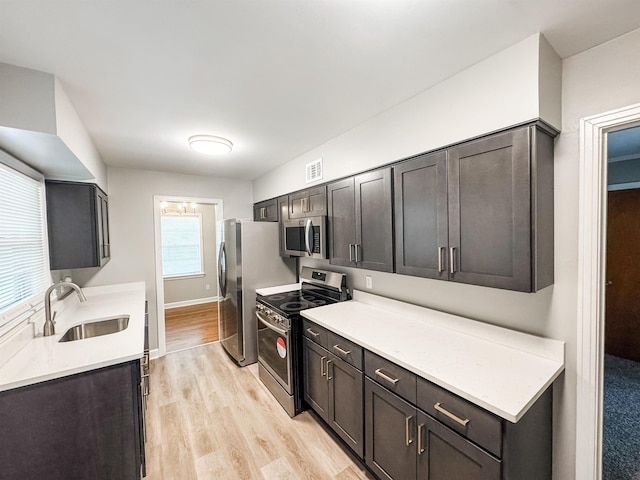 1439 Woodston Rd, Memphis, TN 38117 - kitchen featuring a sink, light countertops, light wood-style flooring, stainless steel appliances, and visible vents