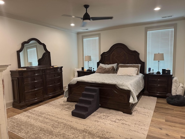 330 Mary Taylor Way, Piperton, TN 38017 - bedroom with light wood finished floors, ornamental molding, recessed lighting, and ceiling fan