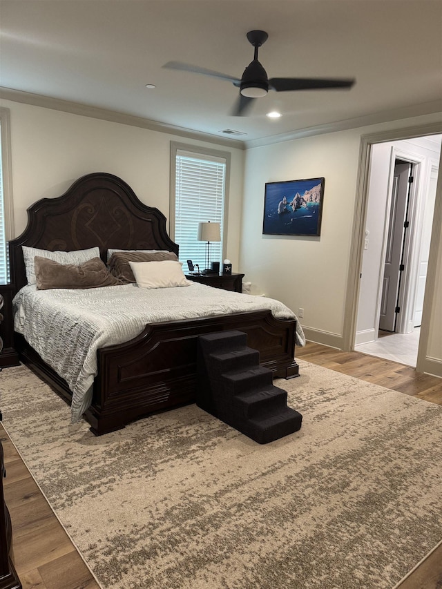 330 Mary Taylor Way, Piperton, TN 38017 - bedroom featuring baseboards, ornamental molding, a ceiling fan, wood finished floors, and recessed lighting