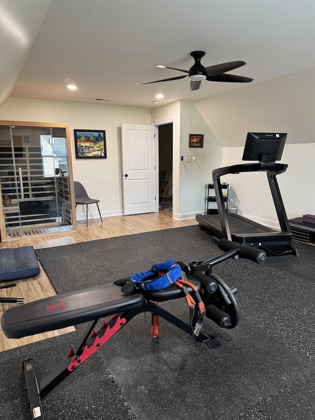 330 Mary Taylor Way, Piperton, TN 38017 - workout room with ceiling fan, baseboards, recessed lighting, and wood finished floors