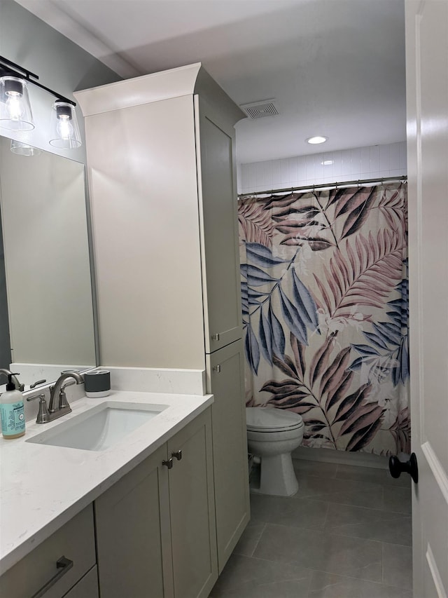 330 Mary Taylor Way, Piperton, TN 38017 - bathroom with tile patterned flooring, toilet, vanity, a shower with curtain, and recessed lighting
