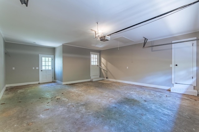 garage with baseboards and a garage door opener