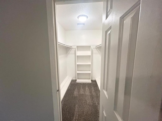 spacious closet featuring dark carpet