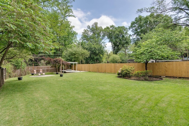 view of yard with a patio and a fenced backyard