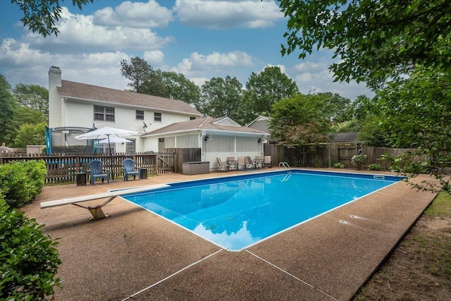 1309 Brookside Dr, Germantown, TN 38138 - view of pool with a fenced in pool, a fenced backyard, a patio area, and a diving board