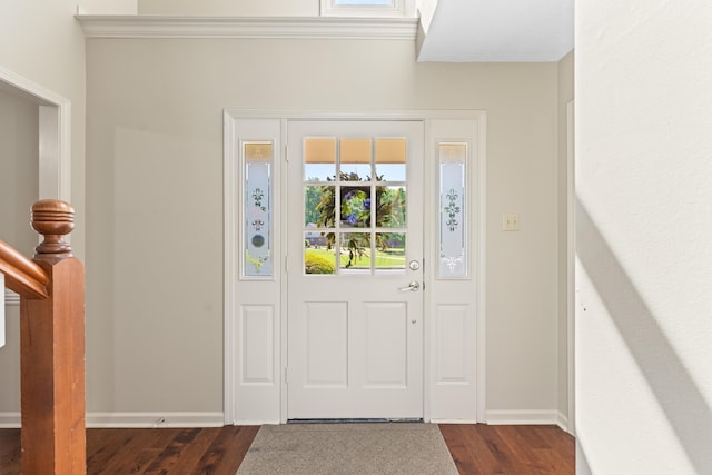 entrance foyer with baseboards and dark wood-type flooring
