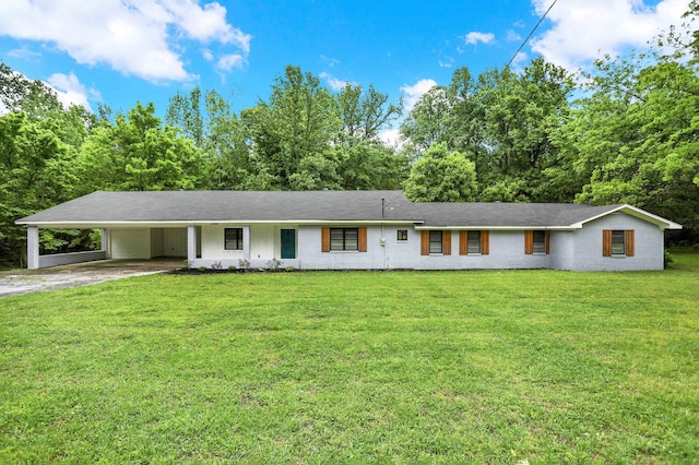 1296 Monasco Rd, Millington, TN 38053 - ranch-style home with brick siding, driveway, a front yard, and a carport