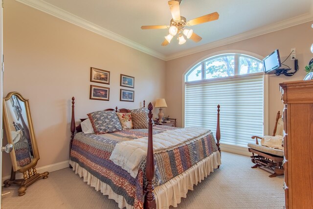 4265 Charlie Pounds Rd, Stantonville, TN 38379 - bedroom featuring a ceiling fan, baseboards, light colored carpet, and ornamental molding