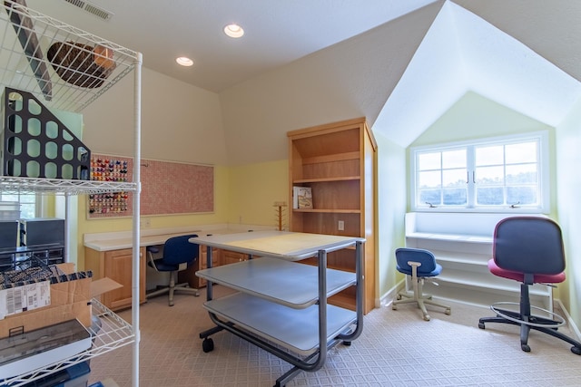 4265 Charlie Pounds Rd, Stantonville, TN 38379 - office space with light colored carpet, recessed lighting, baseboards, lofted ceiling, and visible vents