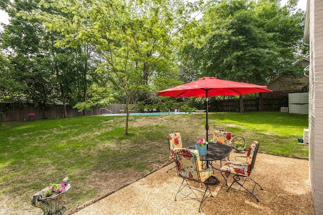view of yard with a fenced backyard and a patio