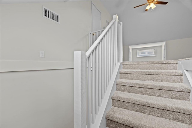 1682 Lawrence Ave, Memphis, TN 38112 - stairs with a ceiling fan, visible vents, and lofted ceiling
