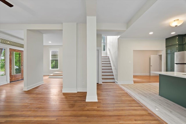 1682 Lawrence Ave, Memphis, TN 38112 - entrance foyer with recessed lighting, baseboards, light wood-style flooring, and stairway