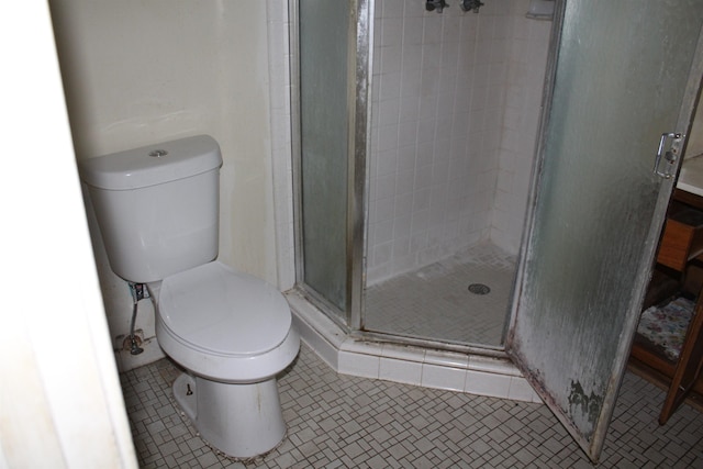 full bath featuring toilet and a shower stall