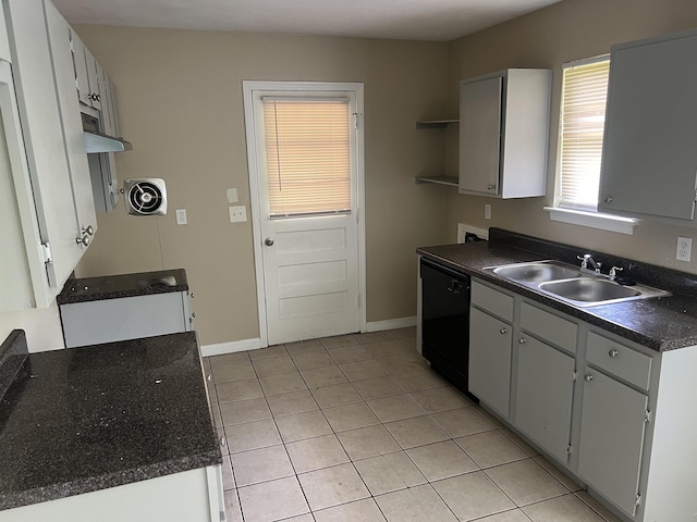 2997 Atmore St, Memphis, TN 38118 - kitchen featuring a sink, open shelves, dark countertops, dishwasher, and light tile patterned flooring