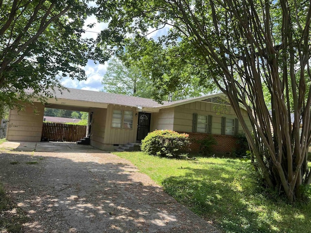 2997 Atmore St, Memphis, TN 38118 - single story home featuring fence, crawl space, an attached carport, aphalt driveway, and a front lawn