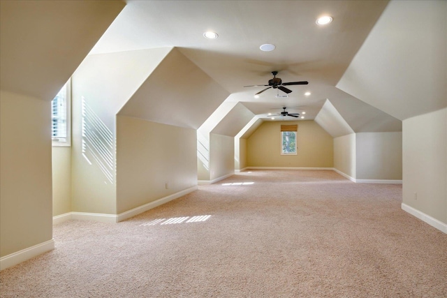75 Notting Creek Cv, Eads, TN 38028 - bonus room featuring carpet flooring, a ceiling fan, baseboards, vaulted ceiling, and recessed lighting