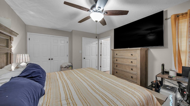 bedroom with ceiling fan and a closet