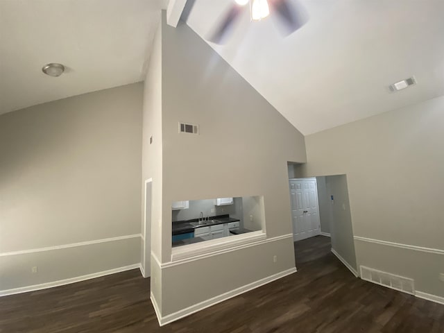 3682 Hyacinth Dr, Memphis, TN 38115 - interior space featuring high vaulted ceiling, visible vents, and dark wood finished floors
