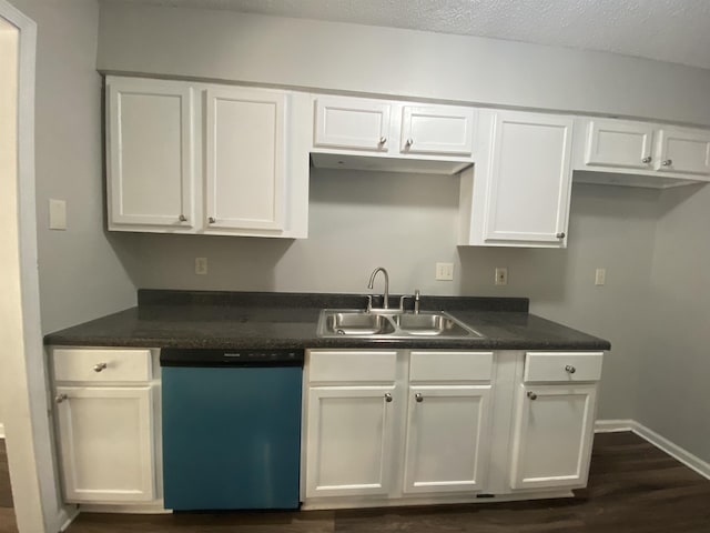 3682 Hyacinth Dr, Memphis, TN 38115 - kitchen with dishwasher, white cabinetry, dark wood-type flooring, and a sink