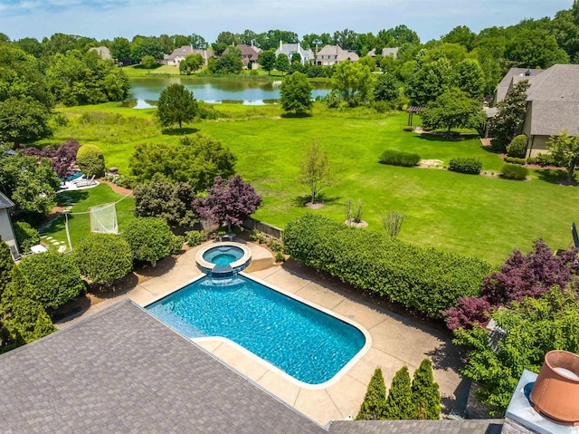 1180 Braywind Dr, Collierville, TN 38017 - pool with a patio, a water view, an in ground hot tub, fence, and a yard