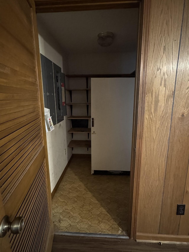 hallway with electric panel