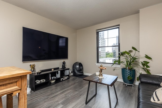 living room featuring wood finished floors and baseboards