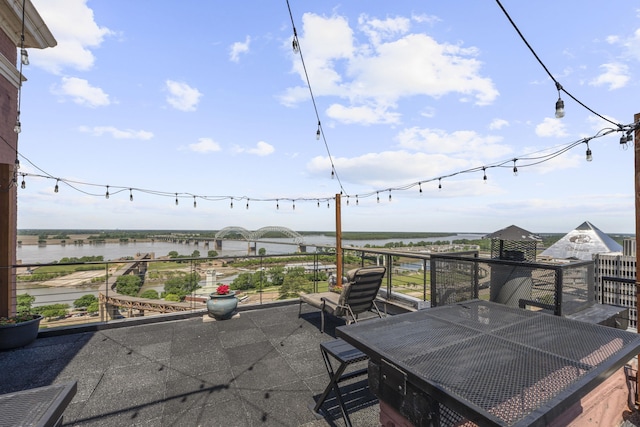 view of patio / terrace with a water view