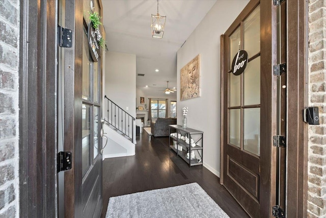 40 Chesnut Spring Dr, Oakland, TN 38060 - entryway featuring wood finished floors, stairway, ceiling fan, baseboards, and recessed lighting