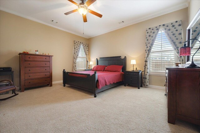 1685 Jennings Mill Ln, Collierville, TN 38017 - bedroom with carpet flooring, ornamental molding, baseboards, and a ceiling fan