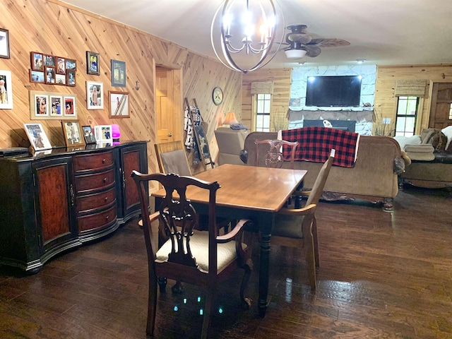 4560 Bishop Rd, Middleton, TN 38052 - dining area featuring wood walls, hardwood / wood-style flooring, a chandelier, healthy amount of natural light, and ceiling fan