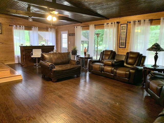 4560 Bishop Rd, Middleton, TN 38052 - living room featuring hardwood / wood-style floors, beam ceiling, and a ceiling fan