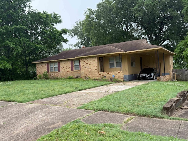 1975 Wellons Ave, Memphis, TN 38127 - ranch-style house featuring concrete driveway, a carport, crawl space, and brick siding