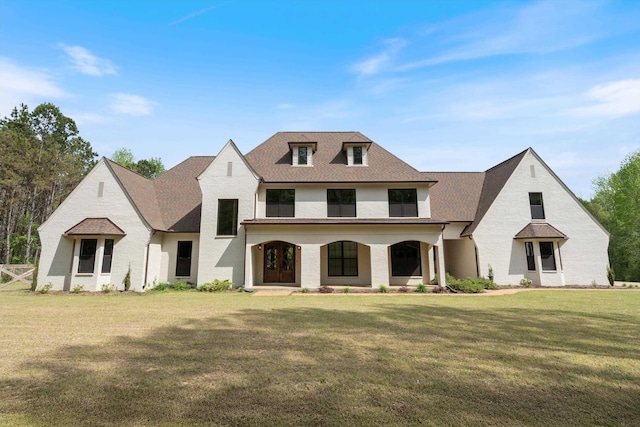 6978 Vaiden Rd, Hernando, MS 38632 - french provincial home featuring a front yard, a porch, and a shingled roof