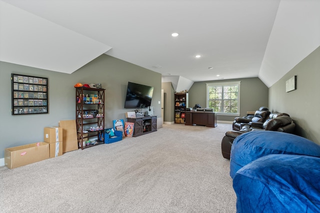6978 Vaiden Rd, Hernando, MS 38632 - carpeted living room featuring lofted ceiling and recessed lighting