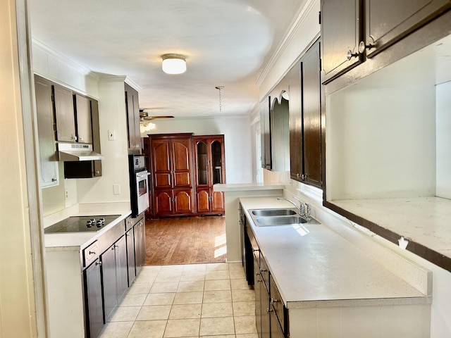 182 Hargett Dr, Ripley, TN 38063 - kitchen with black electric cooktop, a sink, oven, light countertops, and ornamental molding