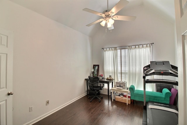 1079 River Isle Dr, Memphis, TN 38103 - office area with vaulted ceiling, a ceiling fan, wood finished floors, and baseboards