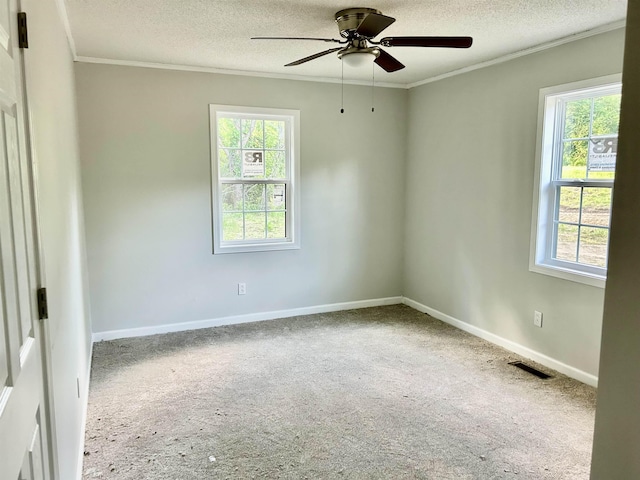 4403 W 19th Hwy, Ripley, TN 38063 - empty room featuring crown molding, ceiling fan, a textured ceiling, carpet floors, and baseboards
