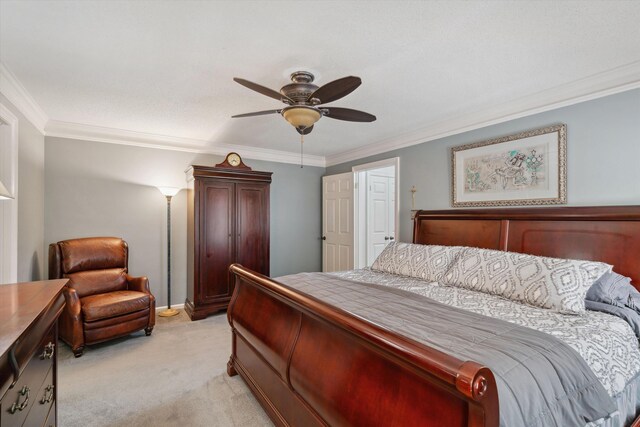8792 E Carrollwood Ln E, Memphis, TN 38016 - bedroom featuring light colored carpet, crown molding, and a ceiling fan