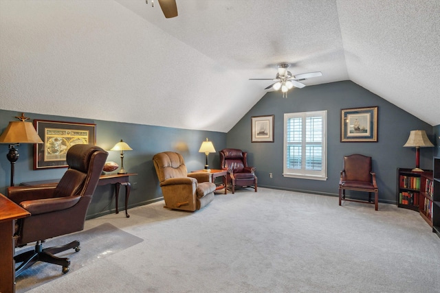 8792 E Carrollwood Ln E, Memphis, TN 38016 - carpeted office with a ceiling fan, a textured ceiling, lofted ceiling, and baseboards