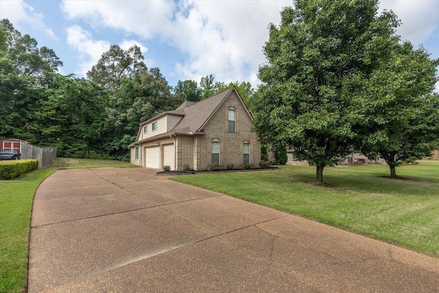 view of home's exterior featuring brick siding, concrete driveway, and an attached garage