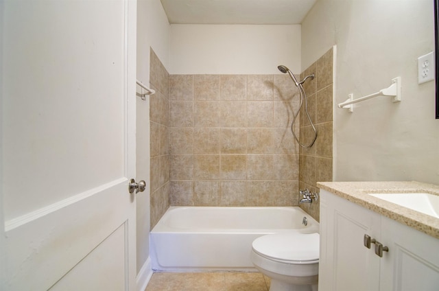 bathroom with toilet, shower / bathtub combination, vanity, and tile patterned flooring