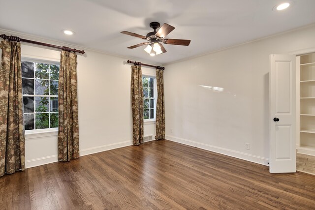 3850 Poplar Ave, Memphis, TN 38111 - spare room with wood finished floors, healthy amount of natural light, ceiling fan, ornamental molding, and recessed lighting
