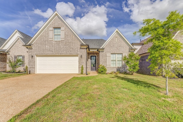 135 Briar Hollow Ln, Oakland, TN 38060 - traditional home with brick siding, a front lawn, driveway, and a shingled roof