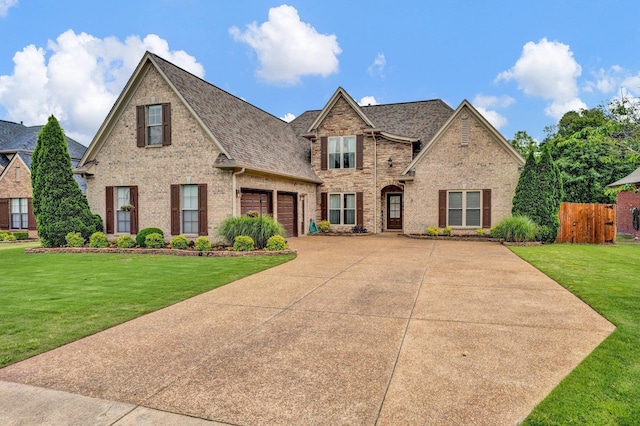 traditional-style house featuring brick siding, concrete driveway, roof with shingles, and an attached garage