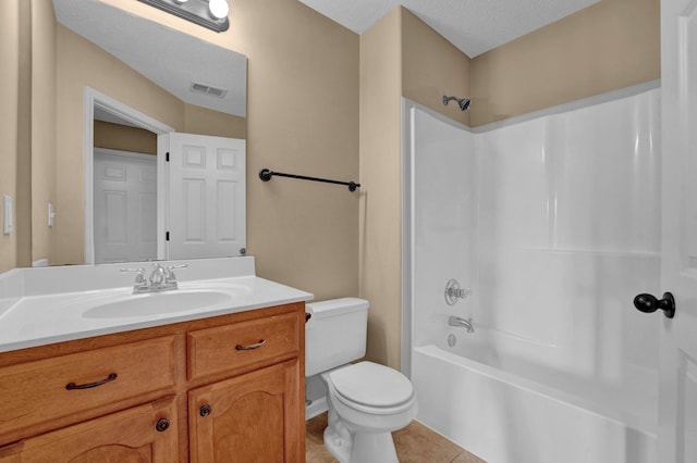 full bathroom featuring toilet, shower / washtub combination, vanity, and tile patterned flooring