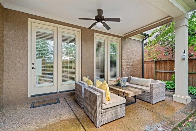 984 Russell Farms Rd, Collierville, TN 38017 - view of patio featuring fence, ceiling fan, french doors, and outdoor lounge area